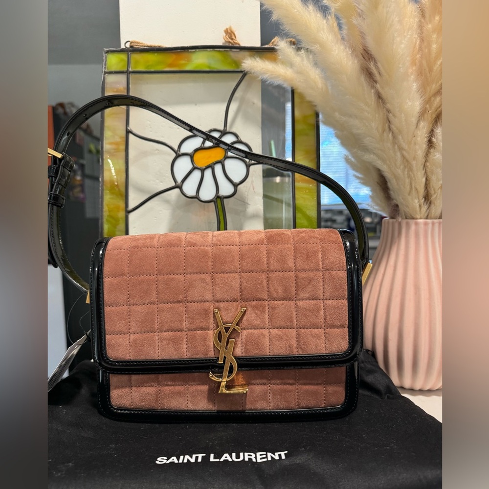 SALE🍒🤍 SAINT LAURENT solferino medium quilted suede and spazzolato leather bag 🤍 - Picture 6 of 16